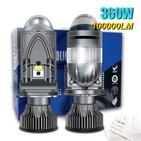 2Pcs High Power Double Mini Lens H4 LED Headlight Bulb Projector Head Lamp High/Low Beam 360W 100000LM 3 Chips, 2 for High Beam