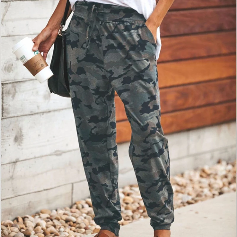 

Camouflage Harajuku Pants for Women Korean Vintage Legging Elegant Elastic Waist Ladies Pants Print Summer Women's Clothing