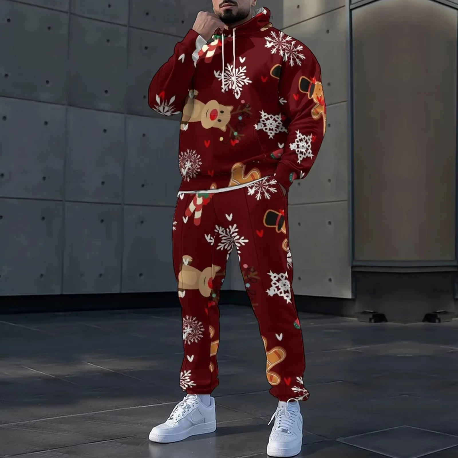 Conjuntos de sudaderas con capucha de Navidad creativas a la moda, conjunto de ropa y pantalones con capucha de manga larga con estampado 3D de alce, trajes informales de otoño e invierno