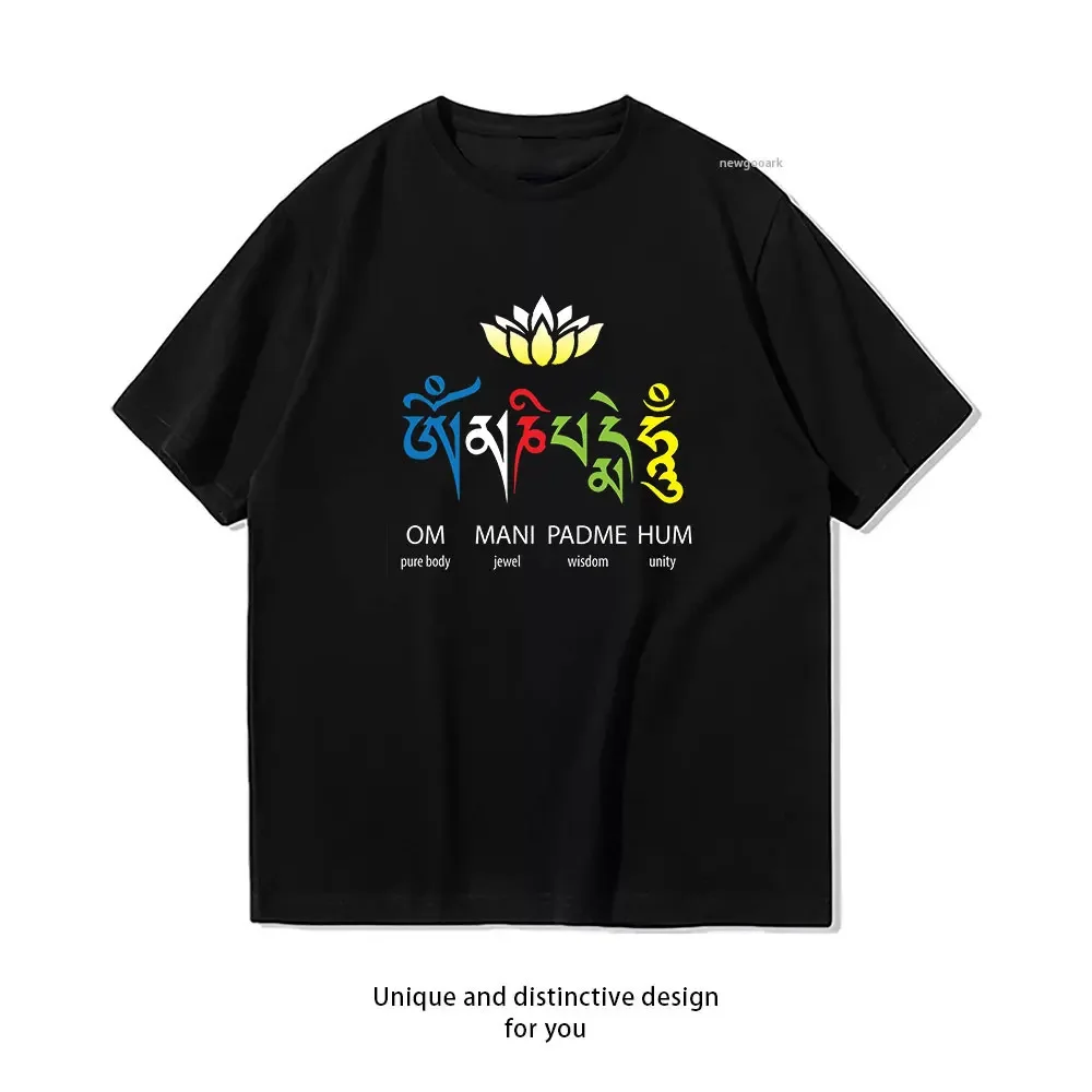 Om Mani Padme Hum Mantra Buddhism T-Shirt woman man Casual cotton printed t shirts Creative streetwear camisetas tops