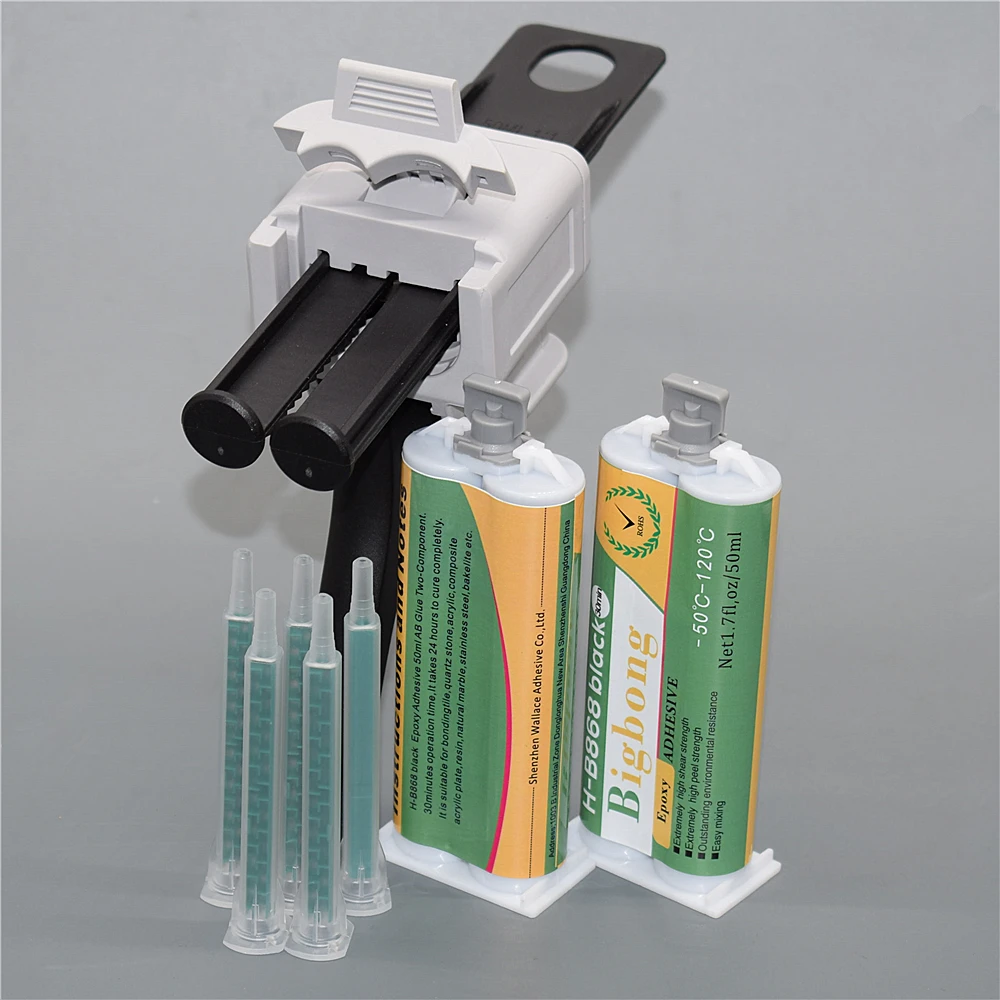 2 Stück 1:1 schwarzer AB-Kleber, 50 ml, Epoxidharz-Klebstoff, hohe Temperatur -50 °C ℃ -120 ℃ & 50ml 1:1 AB Klebepistole & 5 Stück Statischer Mischdüsen-Satz – Detail 4