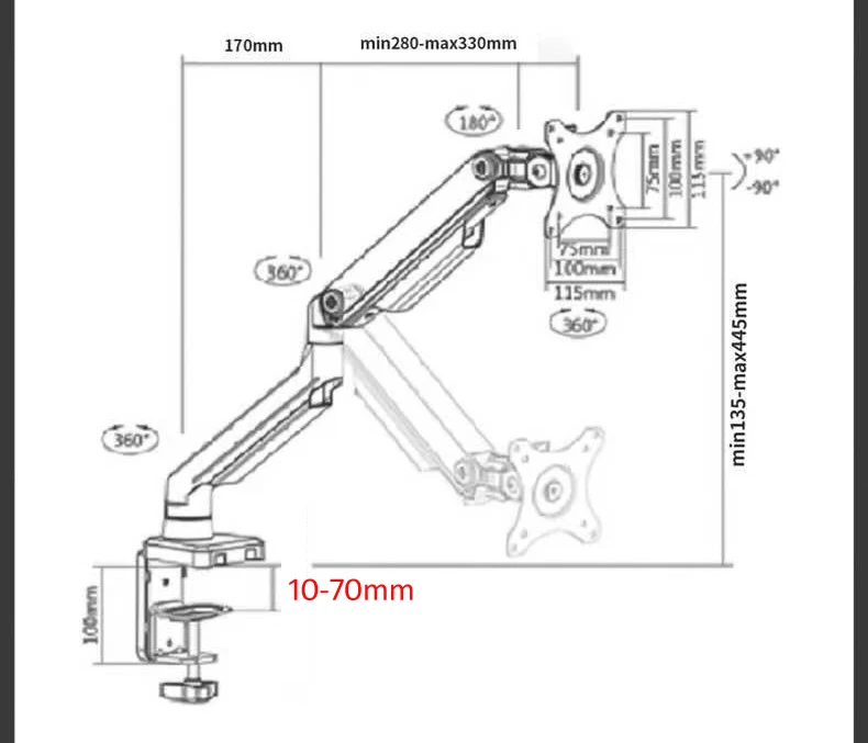 D-MOUNT DF-8  2-9kg Long arm gas spring 17