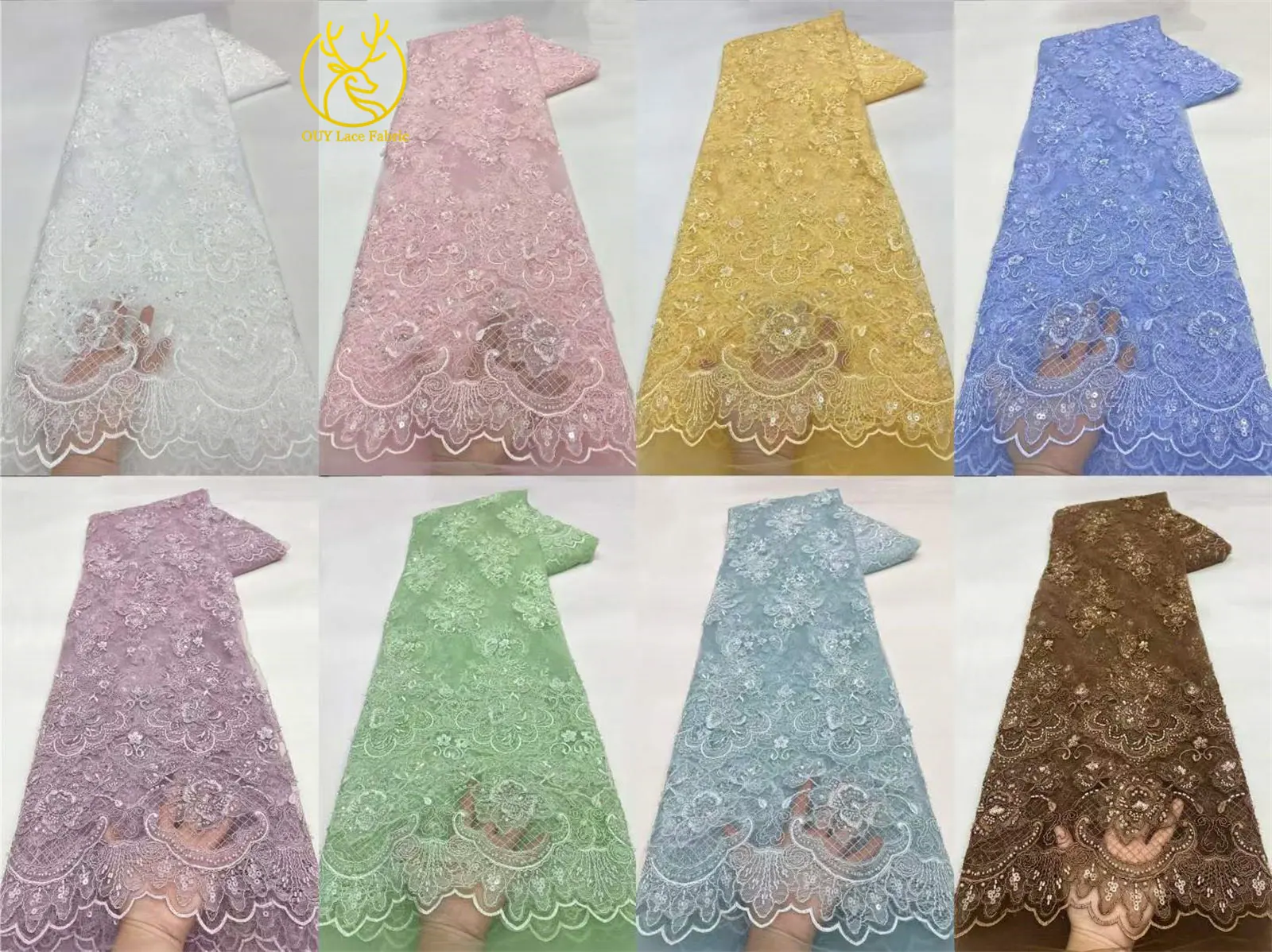 Neuer Stil Pailletten Perlen Stickerei Tüll Spitze Hochwertiger Französischer Netzstoff für 2026 Nigerianisches Braut-Abendkleid Nähen – Detail 3