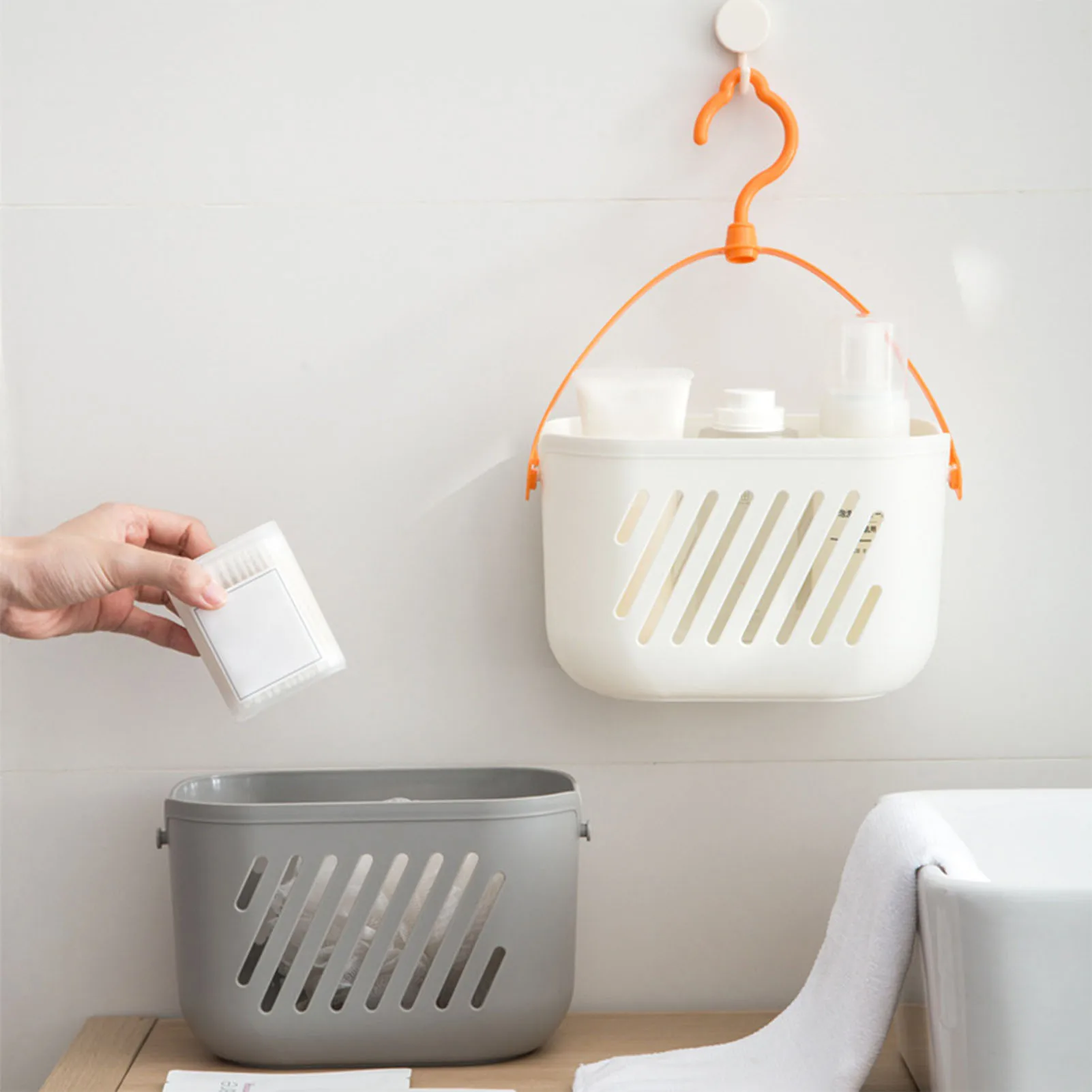 1pc Hanging Storage Basket Durable Plastic Shower Caddy Organizer for Bathroom Kitchen Dorm Room Space Saving Holder Bin