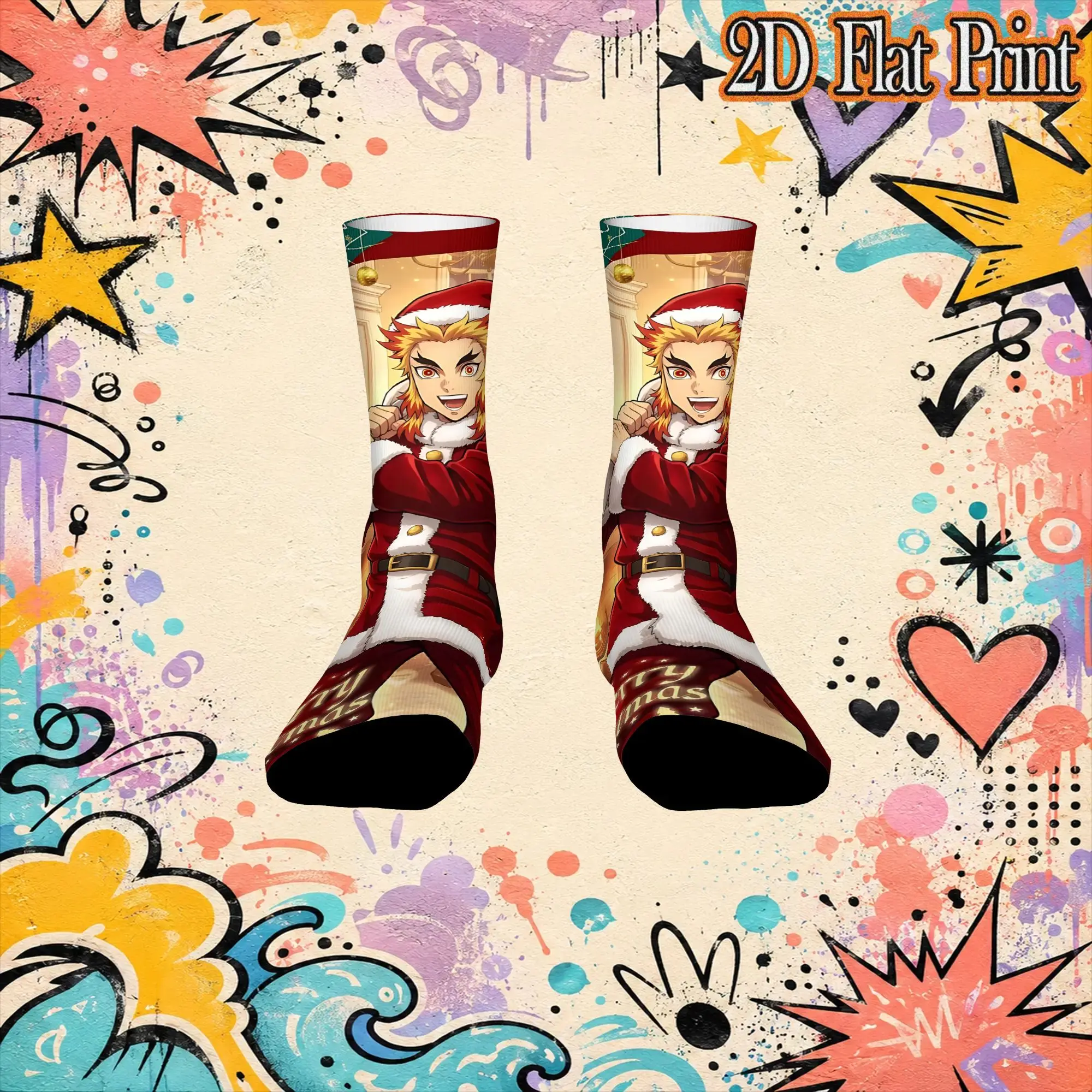Fashion Christmas Demon Slayer Retro  Hip Hop Novelty Pattern Crew Crazy Sock Sports Socks