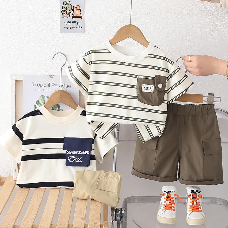 Toddler Baby Boys Girls Clothes Set Summer Fashion Children Striped T-shirt+Shorts Suits  Kids Tracksuits