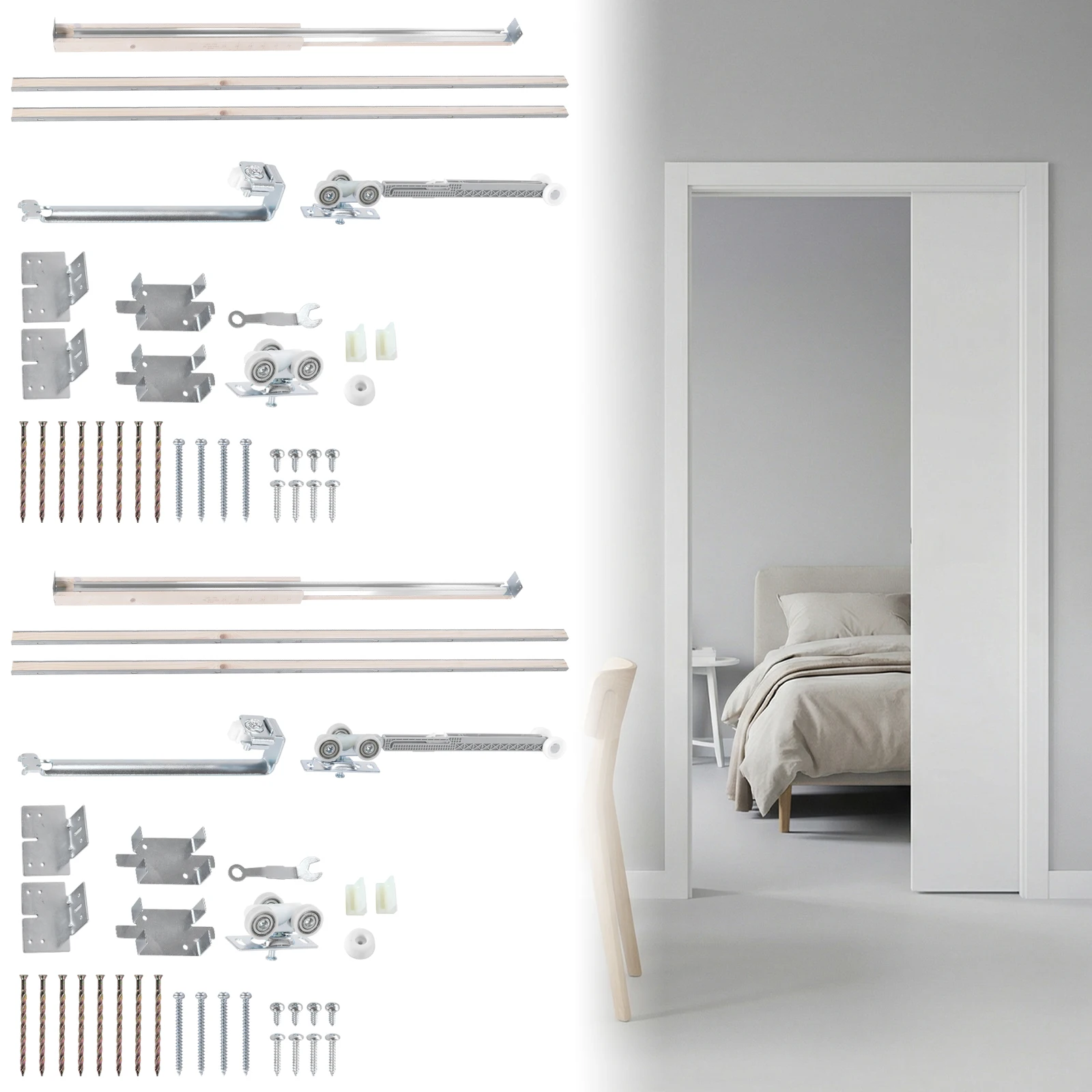 

Комплект из 2 алюминиевых направляющих для раздвижных дверей с механизмом плавного закрывания на 220 фунтов, бесшумный и плавный ход