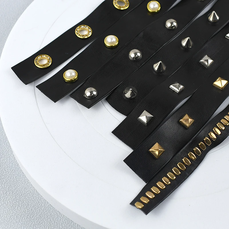 

5M Meetee 10-20mm Punk Leather Webbing Rope Eyelets Rivet Bracelet Decor Cord Garment Ribbon Strap Sewing Bag Collar Lace Tape