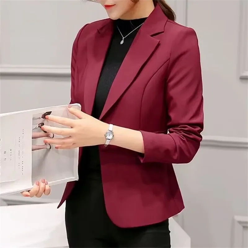 

Office Lady Slim Solid Color Blazers Women New Single Button Commute Blazer Spring Autumn Long Sleeve Casual Jackets All-Match