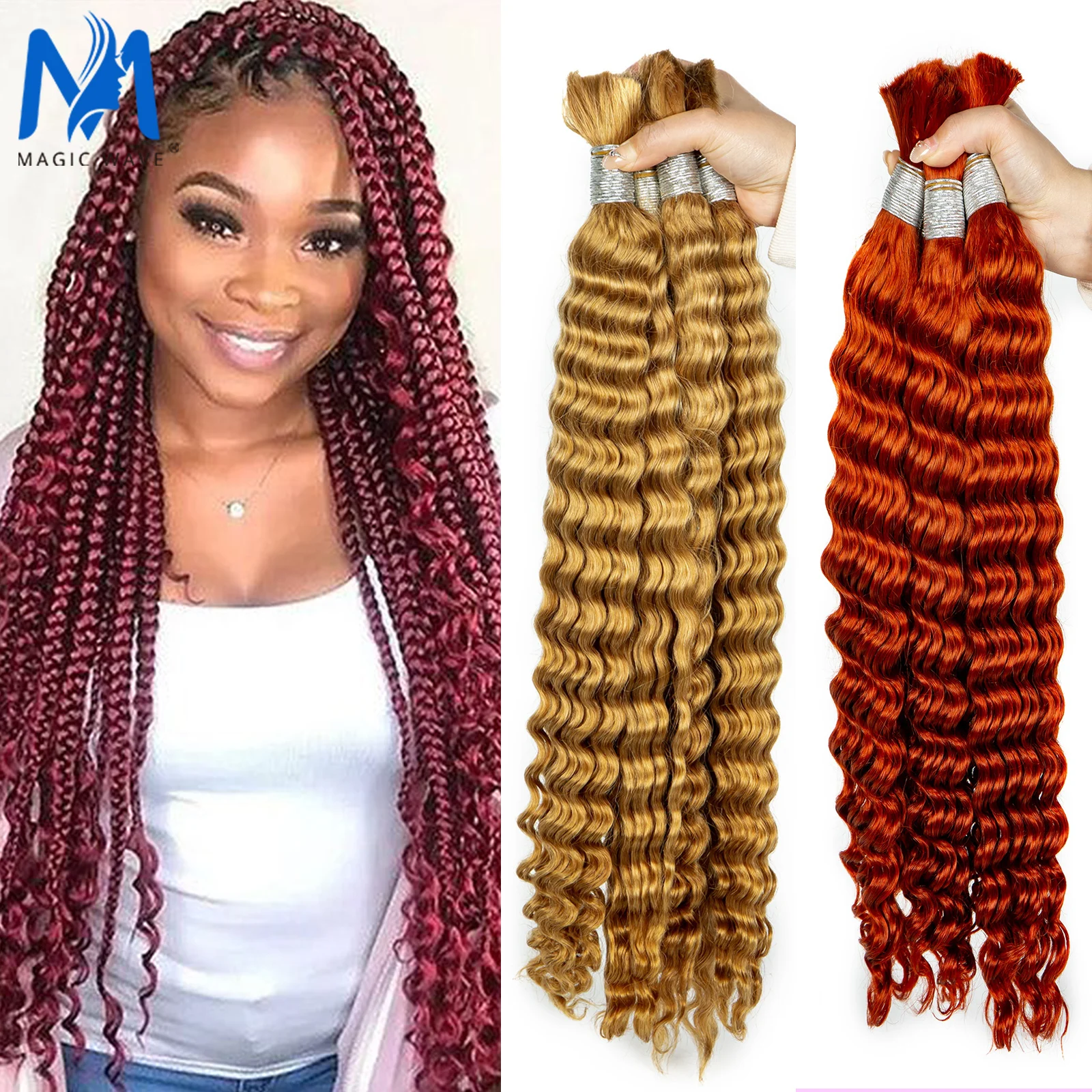 

Colorful 100% Virgin Human Hair Bulk Extension Bulk Culry Braiding Unprocessed No Weft Deep Wave Bulk for Braiding 16-28 Inches