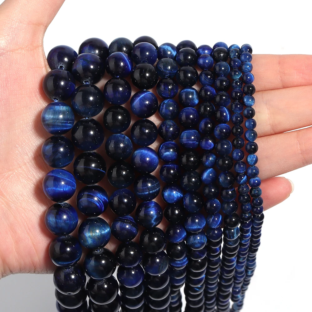 Natural Lapis Lazuli Tiger Eye Stone Beads Dark Blue Loose Gemstone Bead for DIY Bracelet Necklace Charm Jewelry Making Findings