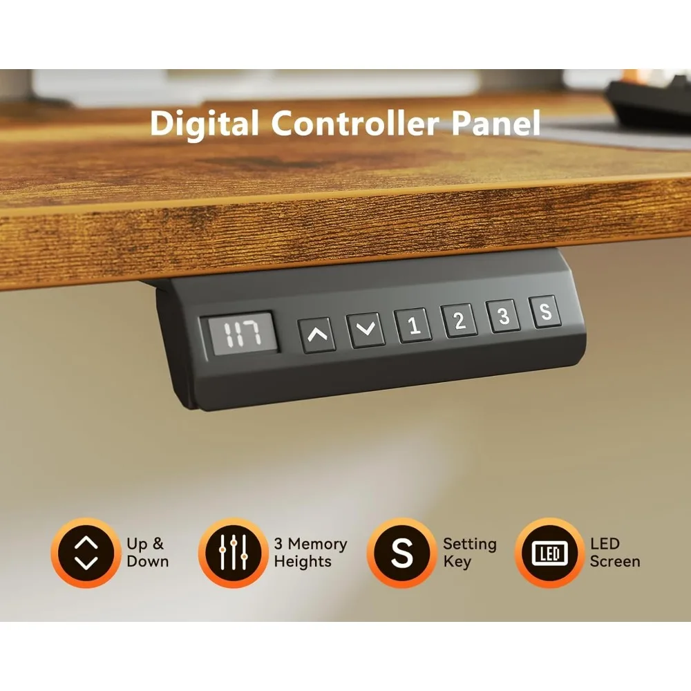 مكتب كهربائي على شكل حرف L مقاس 63 بوصة، مكتب قائم زاوية بارتفاع قابل للتعديل، طاولة رفع كبيرة مريحة #6