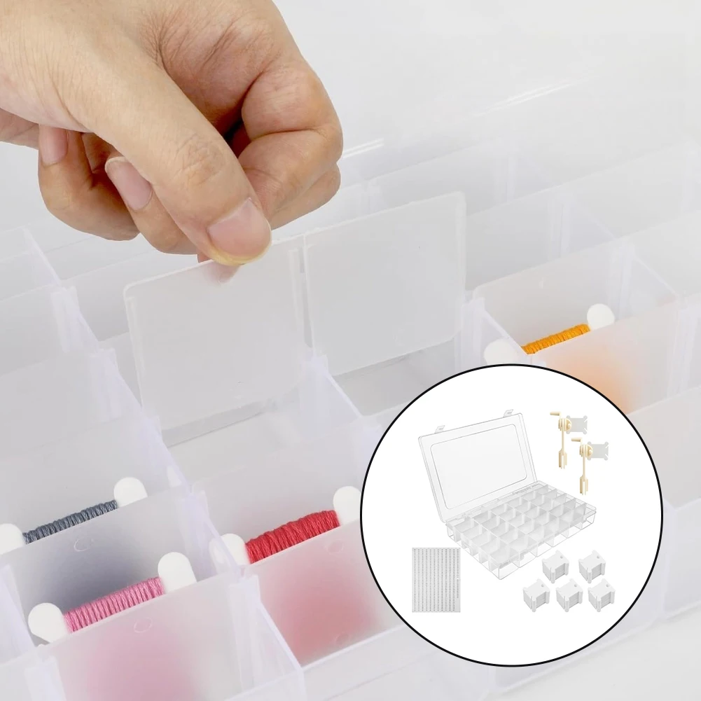 Clear Plastic For Craft Organizer for Embroidery Floss with 36 Compartments 200 Bobbins and 2 Winders Sewing DIY