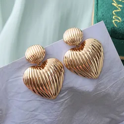 Luxo na moda duplo coração em forma de brincos banhado a ouro suave metal amor gota brincos para mulheres jóias presente de festa