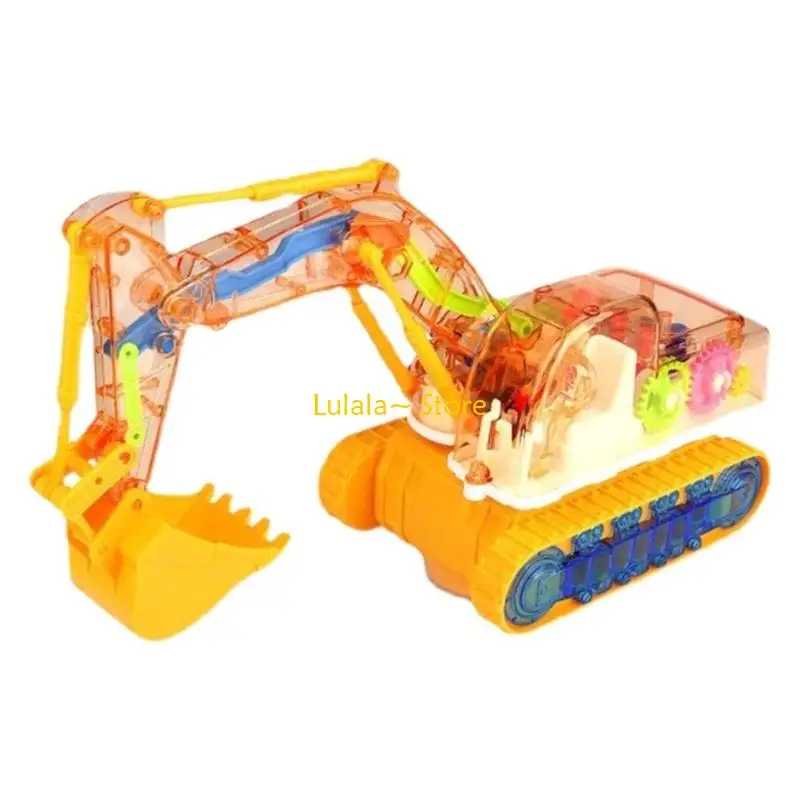 Y4QA Lighted Up Musical Excavator Vehicle Toy STEM Learning Digger Toy With Clear Mechanical Gears For Toddler Preschooler