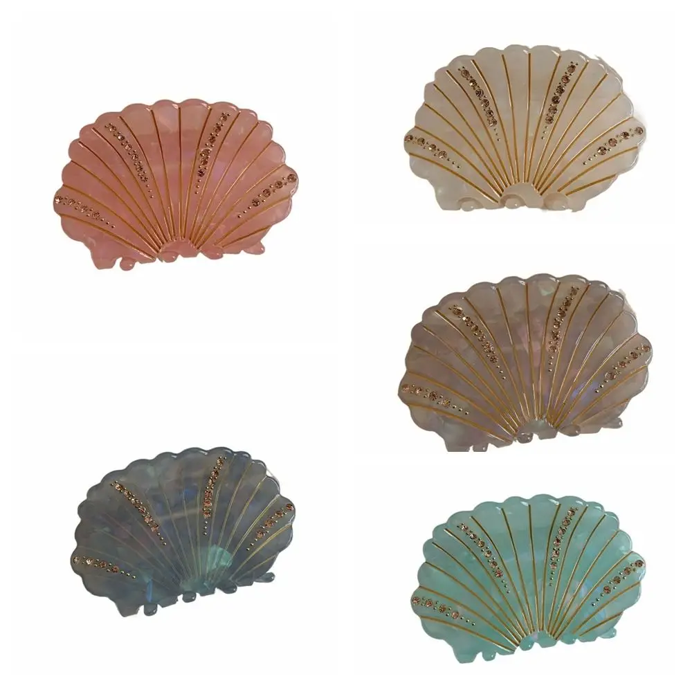 Retro Acetic Acid Acetate Shell Hair Claw Jewelry Non-slip Shell Shark Clip Acrylic Shiny Rhinestone Crab Clip Ladies