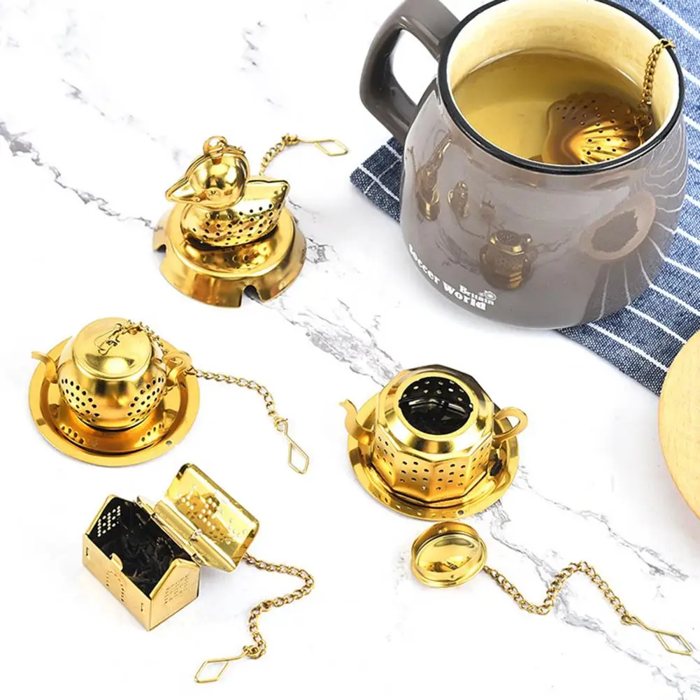 Luxury Golden Tea Infuser Long Handle Stainless Steel Tea Spoon Tea Strainer Coffee Herb Spice Filter Diffuser Handle Tea Ball