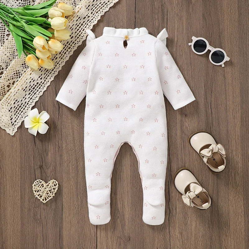 Newborn Baby Romper Knitted Infant Girls Jumpsuit 0-18M Long Sleeve Autumn Toddler Kid Clothes Fashion Ruffles Overalls