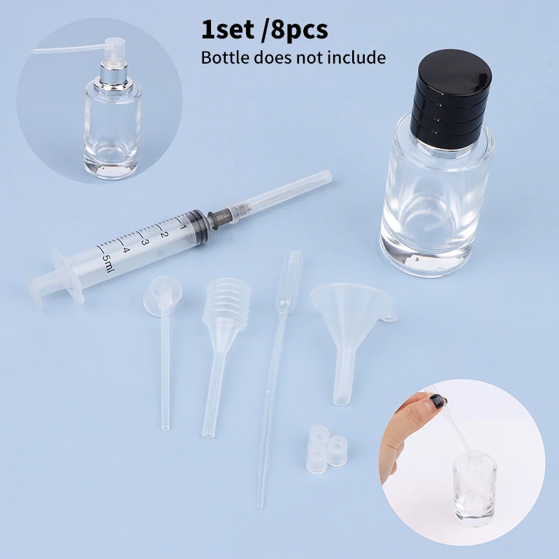 8units/Set Perfume Refill Tools Set Plastic Diffuser Syringe Straw Dropper Funnel Spray Dispensing Required Cosmetic Tools