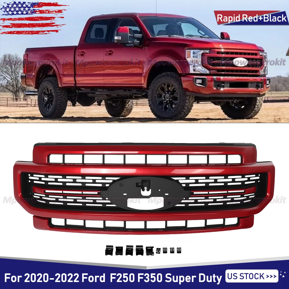 D4 Rapid Red Front Bumper Grille For Ford F250 F350 F450 F550 Super Duty 2020 2021 2022 Lariat Style Modified Grill Accessories