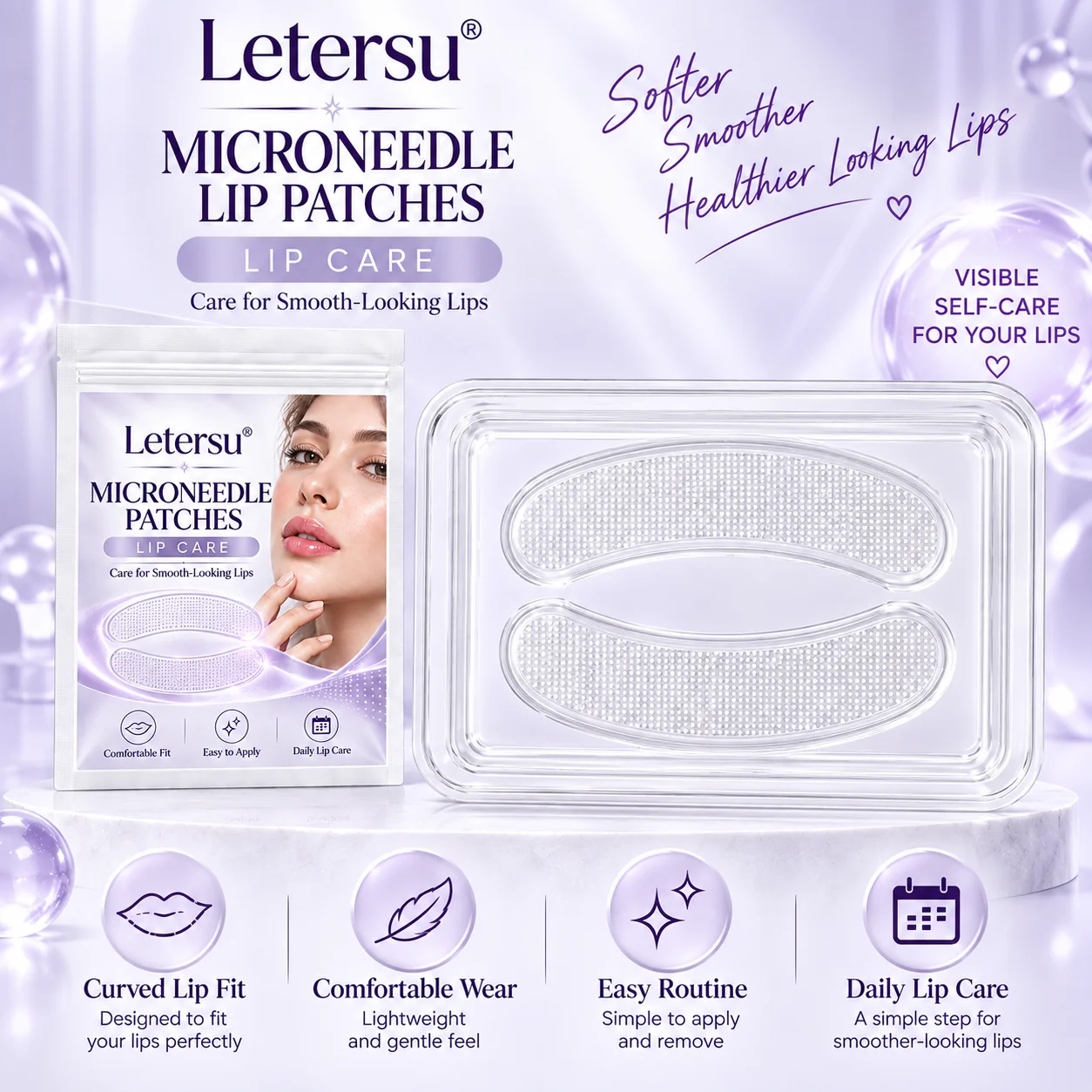 Microneedle Lip Patches, Micro Point Lip Care Patches, Comfortable Fit, Easy Apply, Daily Lip Care for Smooth-Looking Lips