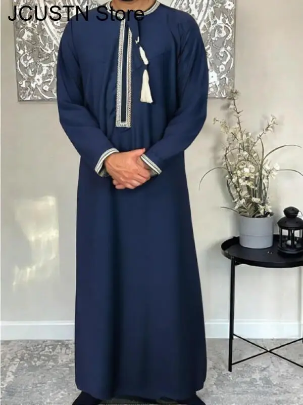 Nuovi uomini musulmani manica lunga pullover abito Abaya Daffah Jubba Thobe Pakistan arabo saudita caftano Islam abbigliamento preghiera abito afghano