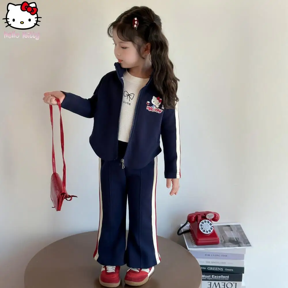 

Anime Kawaii Sanrio Hello Kitty Jacket Pants Children's Sets Cartoon Fashionable and Casual Warm Coat Suitable for Girl Clothes