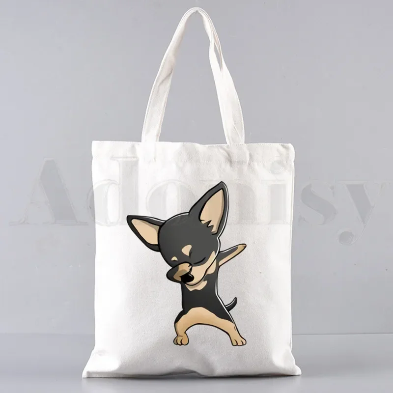 Chihuahua Funny Dog Lovely Fashion Animal 90s Handbags Shoulder Bags Casual Shopping Girls Handbag Women Elegant Canvas Bag