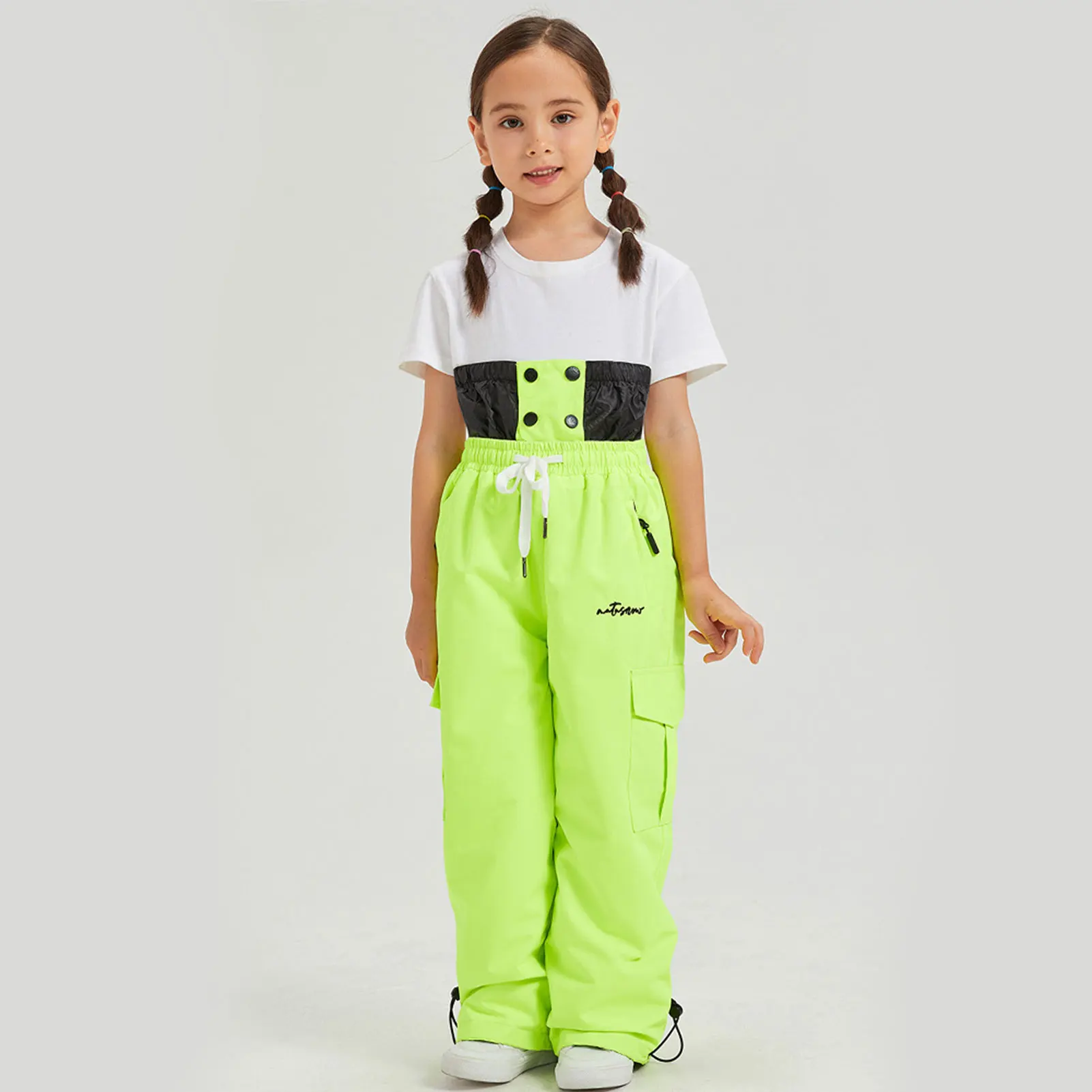 女の子用スノースーツ、フード付き暖かい防風防水子供用スキーウェア、アウトドアスポーツスキーウェア、キッズスノーボードジャケットパンツ