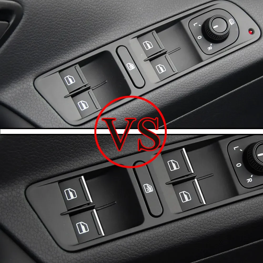 7Pcs Car Window Lift Button Sequin Sticker for Volkswagen VW Tiguan Passat for Skoda Karoq Chrome Accessories