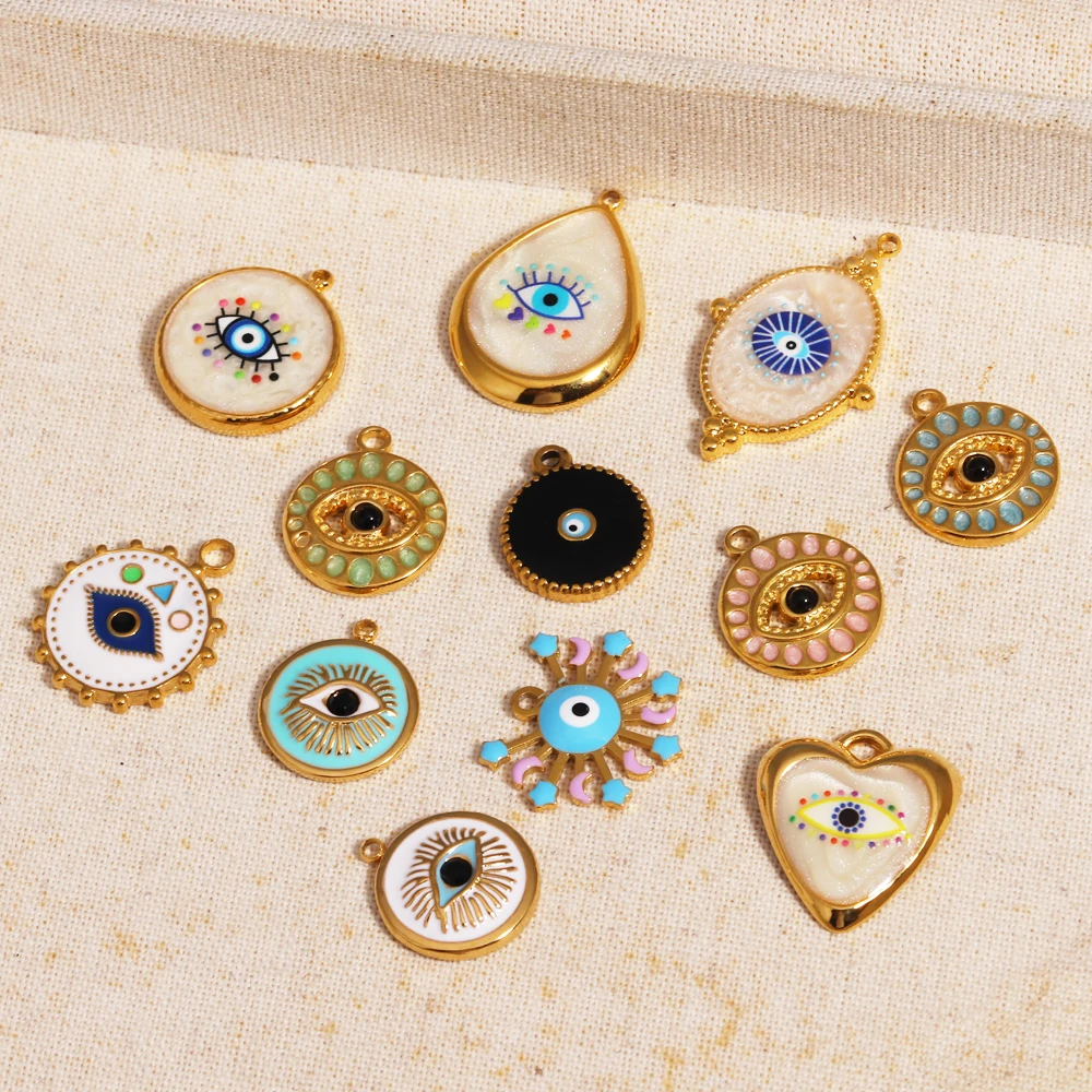 1Pcs Stainless Steel Charm Enamel White Blue Evil Eye Charms for Earring Bracelet Jewelry Making DIY Accessories Wholesale CSV