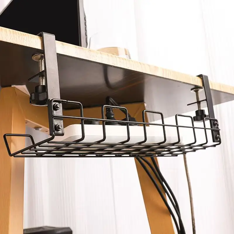 Under Table Storage Rack No Punching Metal Cable Management Tray Home Office Desk Wire Organizer Power Strip Storage School supp