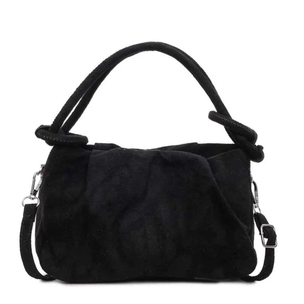 

Solid Color Suede Crossbody Bag With Handle Texture Single Shoulder Bag Large Capacity Portable Women Handbag