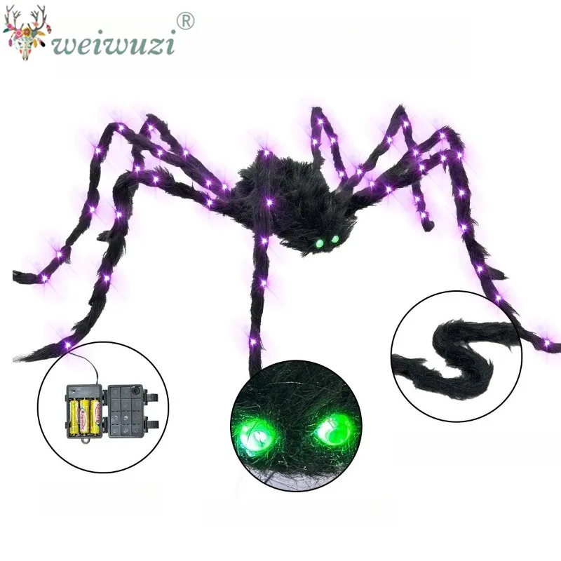 Halloween Costume Props Glowing Cosplay Costume Large Plush Spider Decor for Halloween Prank Haunted House Party Scene Layout
