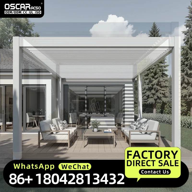 Automatic Waterproof Outdoor Aluminium  Cover System Louvre Roof Bioclimatic Structure for Backyard Patio Garden Pergola