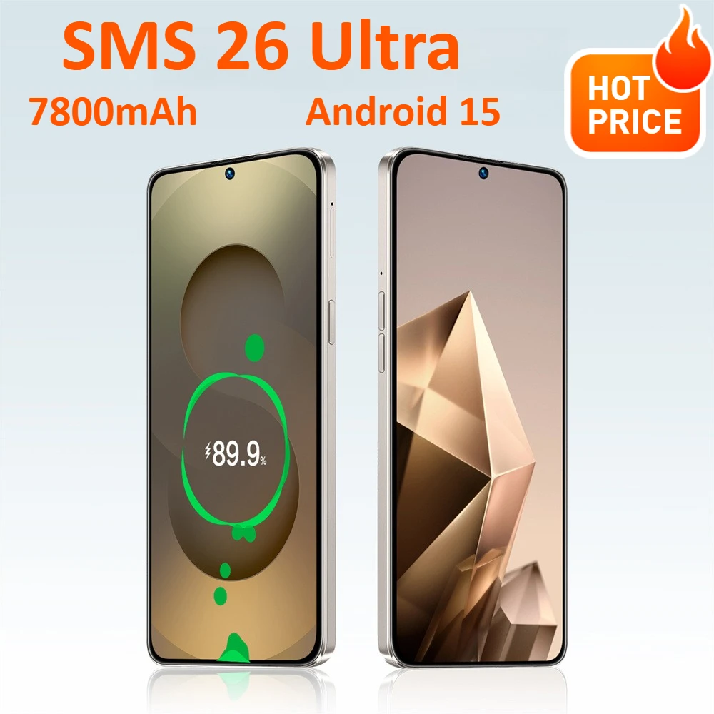 Nouveaux téléphones portables SMS 26 Ultra 2026, Smartphone 5G double carte double veille 7.3HD, économique, 7800mAh, Android 15, WIFI, GPS