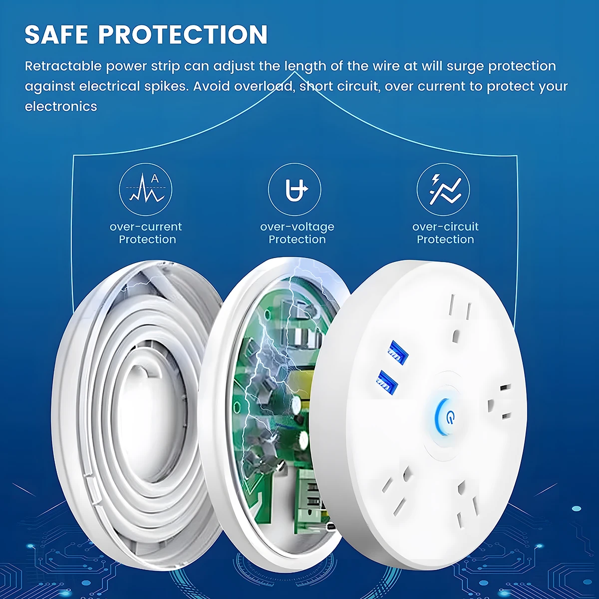 Stekkerdoos Wandgemonteerde Stopcontact 2 Usb-Laadpoorten 4 Stopcontacten Met 6.56 Ft Verlengsnoer Ons Stekker Stopcontact
