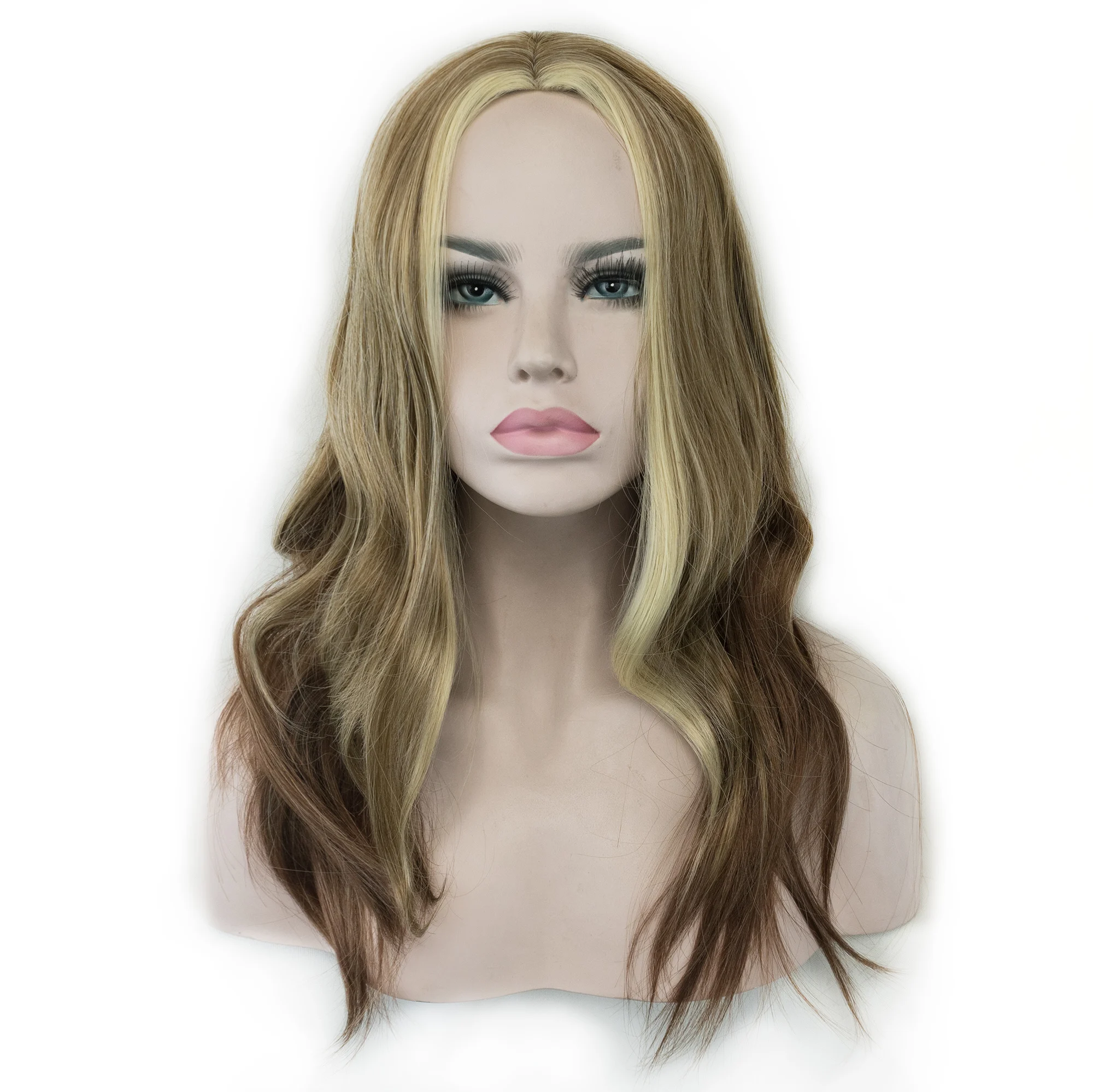 

Synthetic Hair Women Wavy Middle Part Ombre Brown Blonde Wig Heat Resistant Glueless Full Wigs for Daily Party