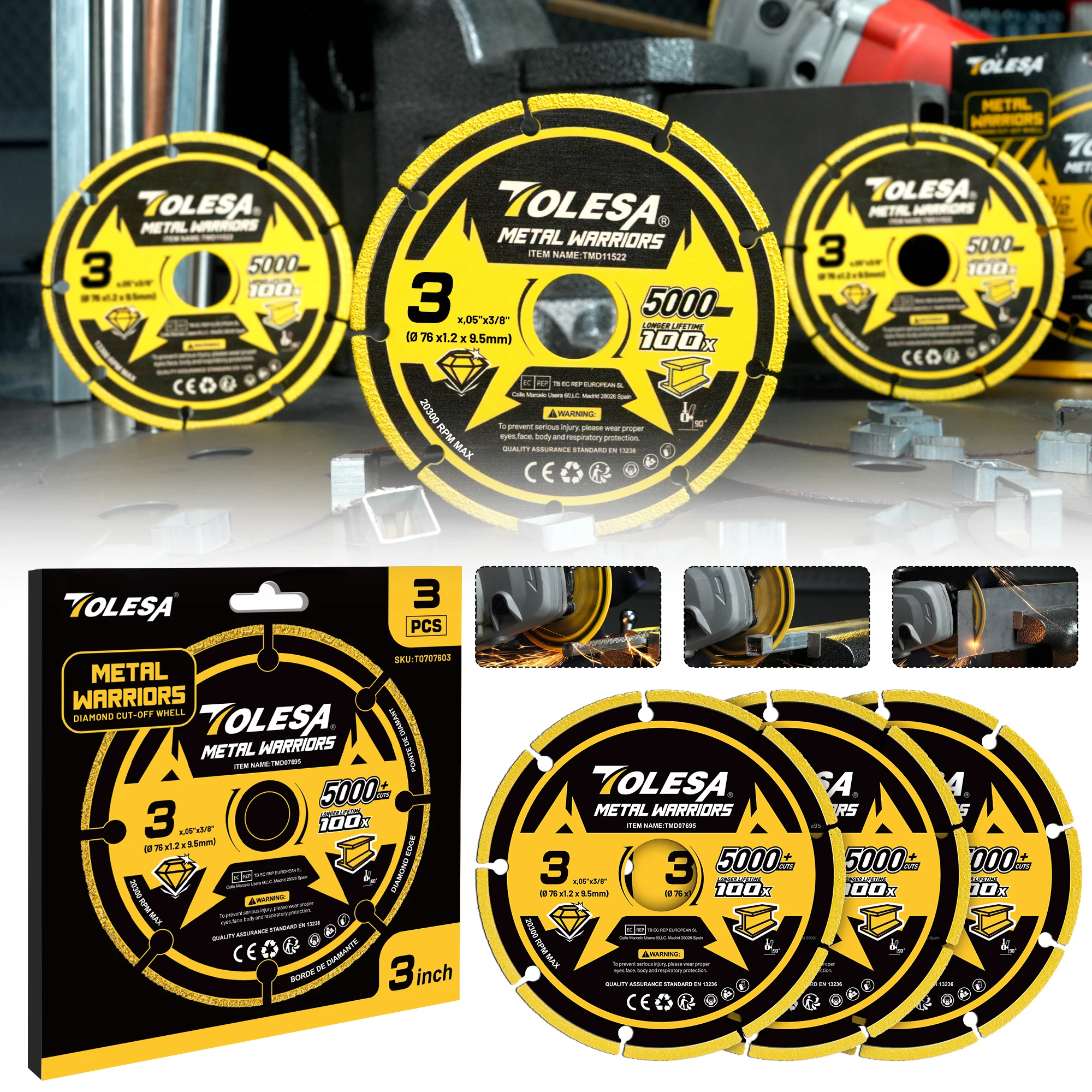 disco-de-corte-diamantado-tolesa-3-x-3-8-polegadas-para-metal-disco-de-corte-com-mais-de-5000-cortes-em-vergalhao-aco-ferro-e-inox-pacote-com-3-unidades