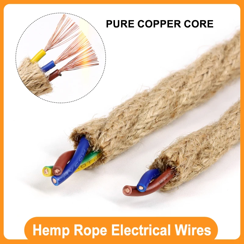 

1~10M 2 Core 3 Core Vintage Hemp Rope Lamp 20AWG/18AWG PVC Insulation Twisted Cable Electric Wire For DIY Retro Light Bar Decor