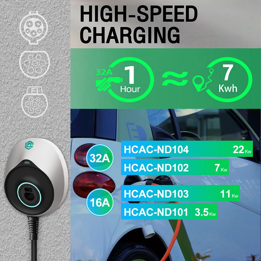 3.5KW 7KW 11KW 22KW 30A/16A EV Charger Wall-Mounted GB/T AC Electric Car Charging Station CEE Certified Charging Pile