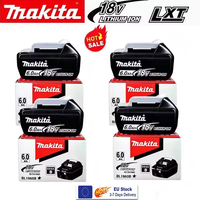 Batteria di ricambio agli ioni di litio da 18 V e 6,0 Ah per utensili elettrici a batteria Makita LXT, con indicatore di carica a LED integrato, compatibile con i modelli BL1860B, BL1850B, BL1840B,
