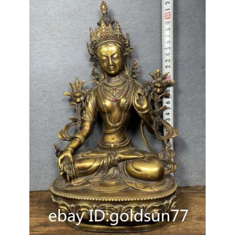 Collect China Tibetan Buddhism bronze inlaid multi treasure Tara Buddha Statue