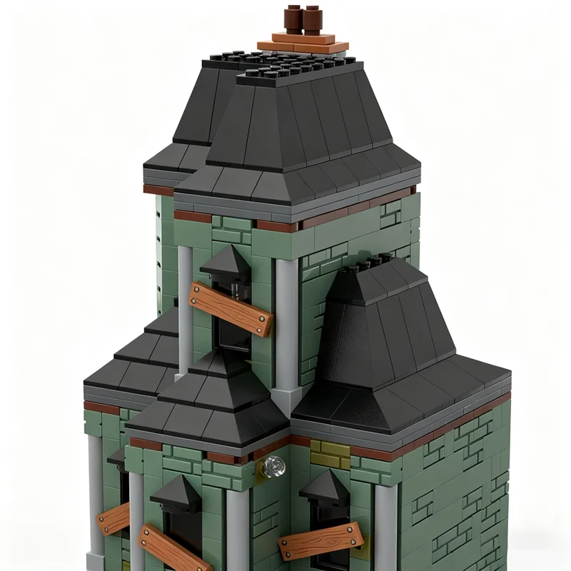 1015개 MOC 유령의 집 모듈형 거리 풍경 모델 블록 건축 크리스마스 선물 DIY 교육용 벽돌 장난감 어린이용