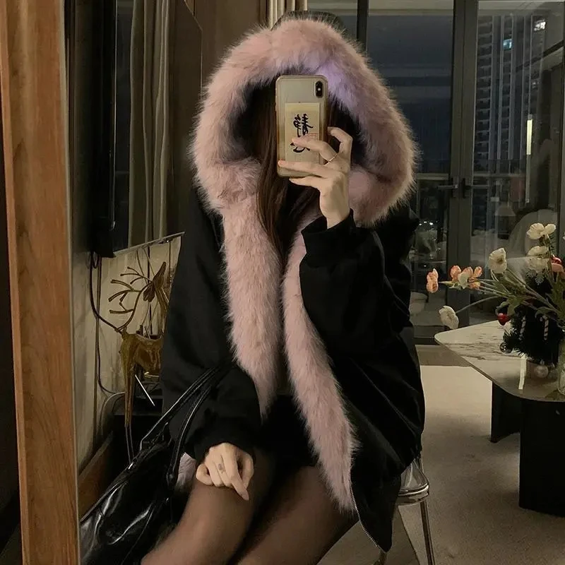 Manteau de fourrure chaud Double face pour femme, ample et épais, en peluche, en coton, à capuche, Imitation fourrure de vison, vêtements d'extérieur, nouvelle collection automne-hiver 2025