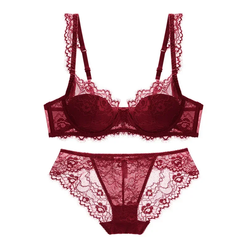 2024 Women Sexy Lingerie Set Elegant Thin Lace Bra Set See Through Brief Sets Soft Underwear Ladies Bra and Panty Set