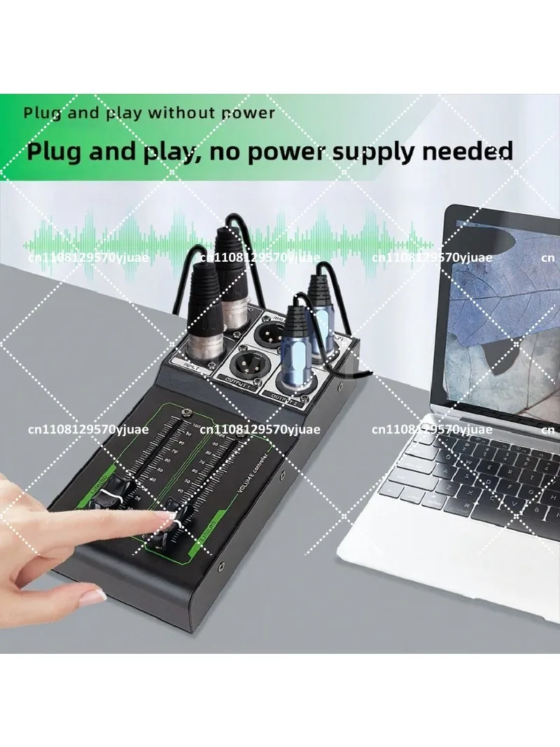 Passive Volume Controller, 1-In 2-Out Audio Mixer, Independent Mic Volume, Noiseless for Studio PA
