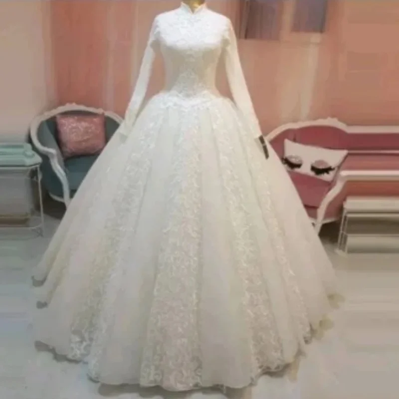 

HIGH Neck Vestido De Noiva Wedding Dress Customized Ball Gown Vestidos De Novia Bridal Tulle Mariage
