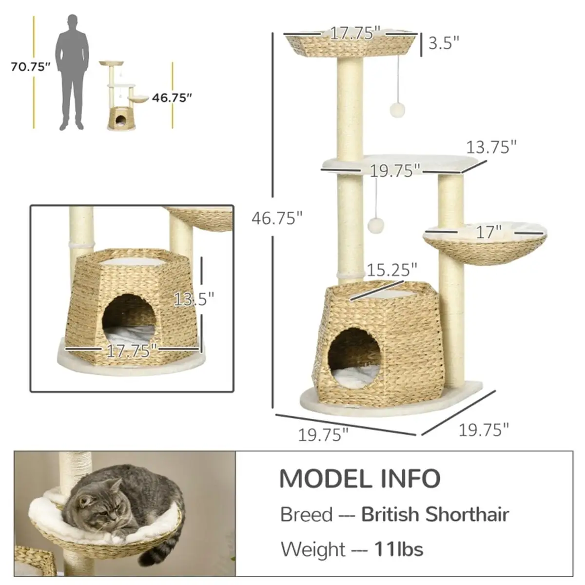 Deluxe Cat Tree Tower with Multi-Level Design, Scratching Posts & Cozy Hideouts for Your Feline Friend