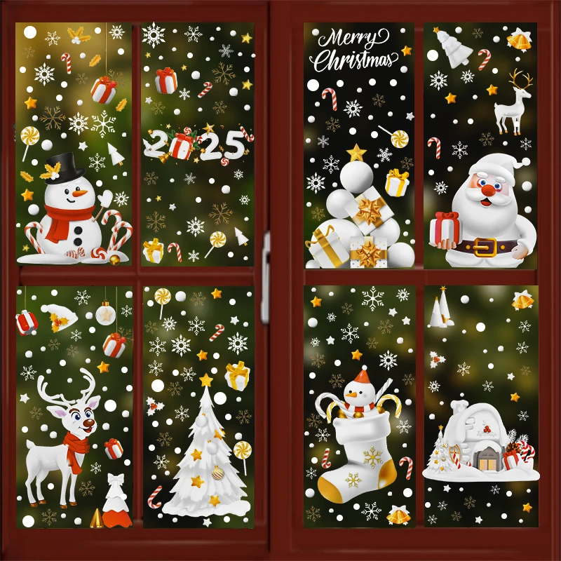 

Merry Christmas Window Glass Stickers Snowman Elk Santa Xmas Tree Static Stickers Christmas Decor Home Happy New Year Decoration